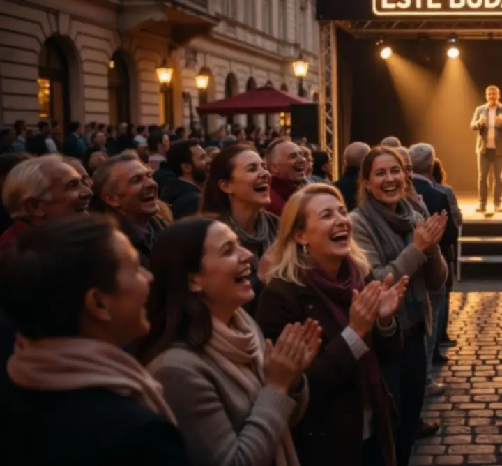 Nevető közönség egy budapesti stand-up comedy esten