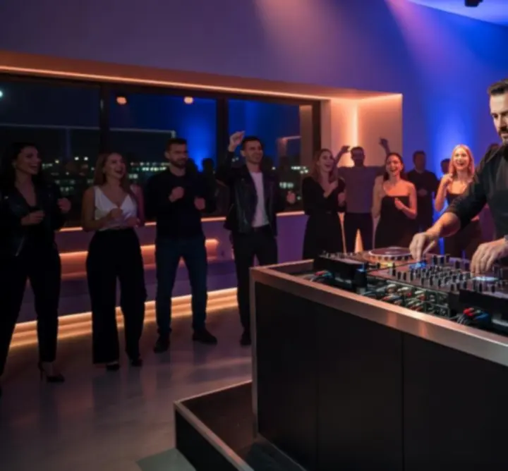 Magyar DJ élőben játszik klubban, közönséggel a táncparketten