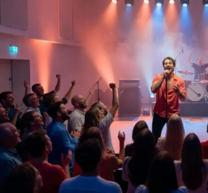 Élő koncert fényekkel és színpaddal